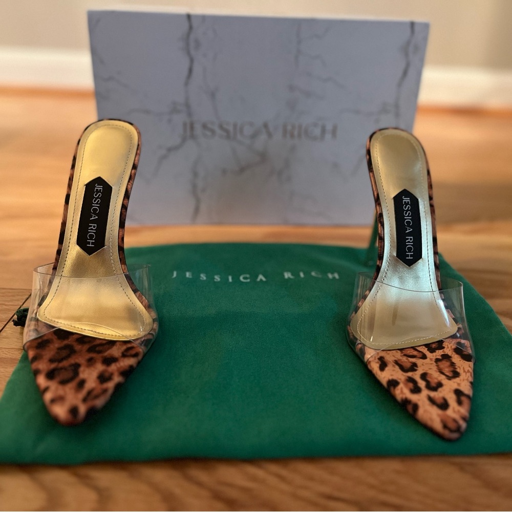 Jessica Rich Leopard Print Clear Strap Pointed Mules - Leopard